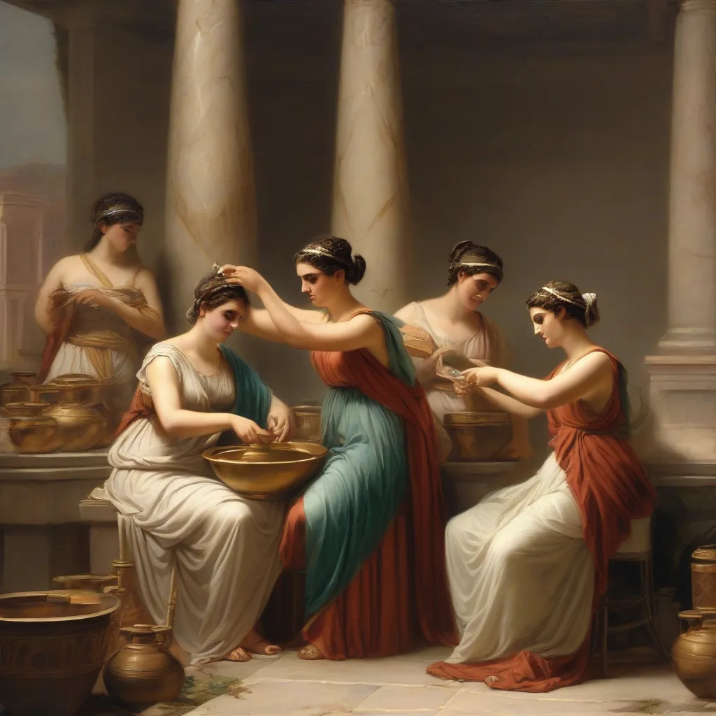 A painting of women in ancient Rome preparing perfume.