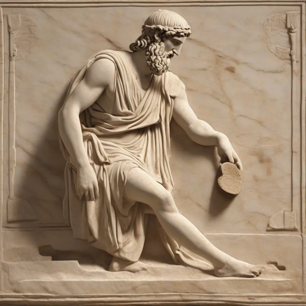 An Ancient Greek messenger concealing a message under his sandal.