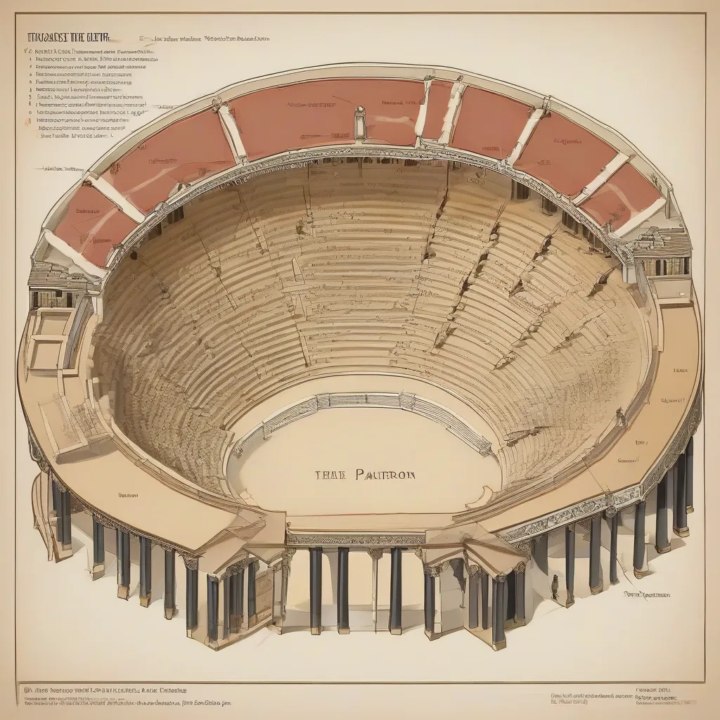 Diagram of a typical ancient Greek theatre, labeling the orchestra, theatron, skene, and parados.