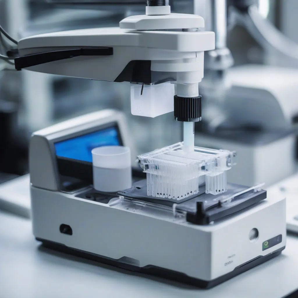 A close up of a bio-printer creating a small tissue sample.
