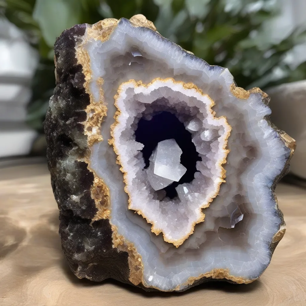 Image of a geode broken open to reveal the quartz crystals inside.