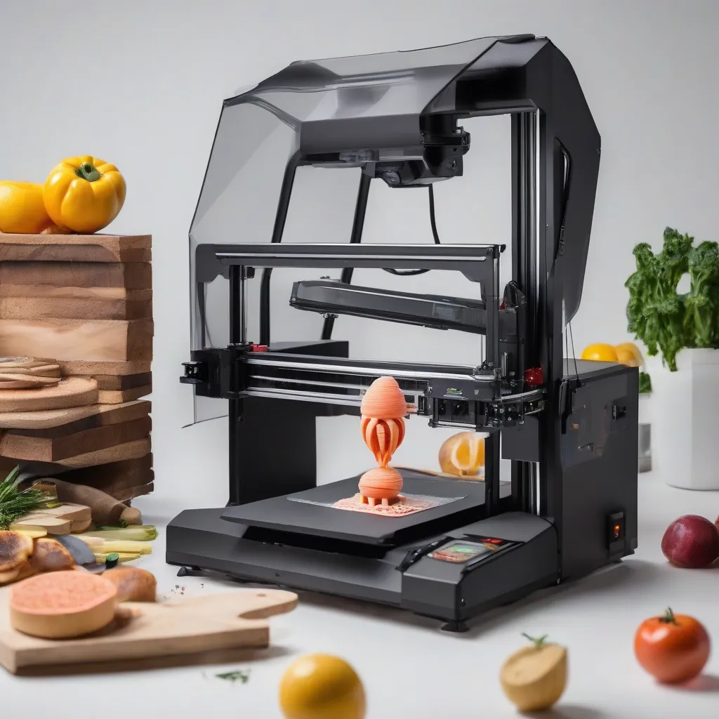 A 3D food printer creating a complex food item.