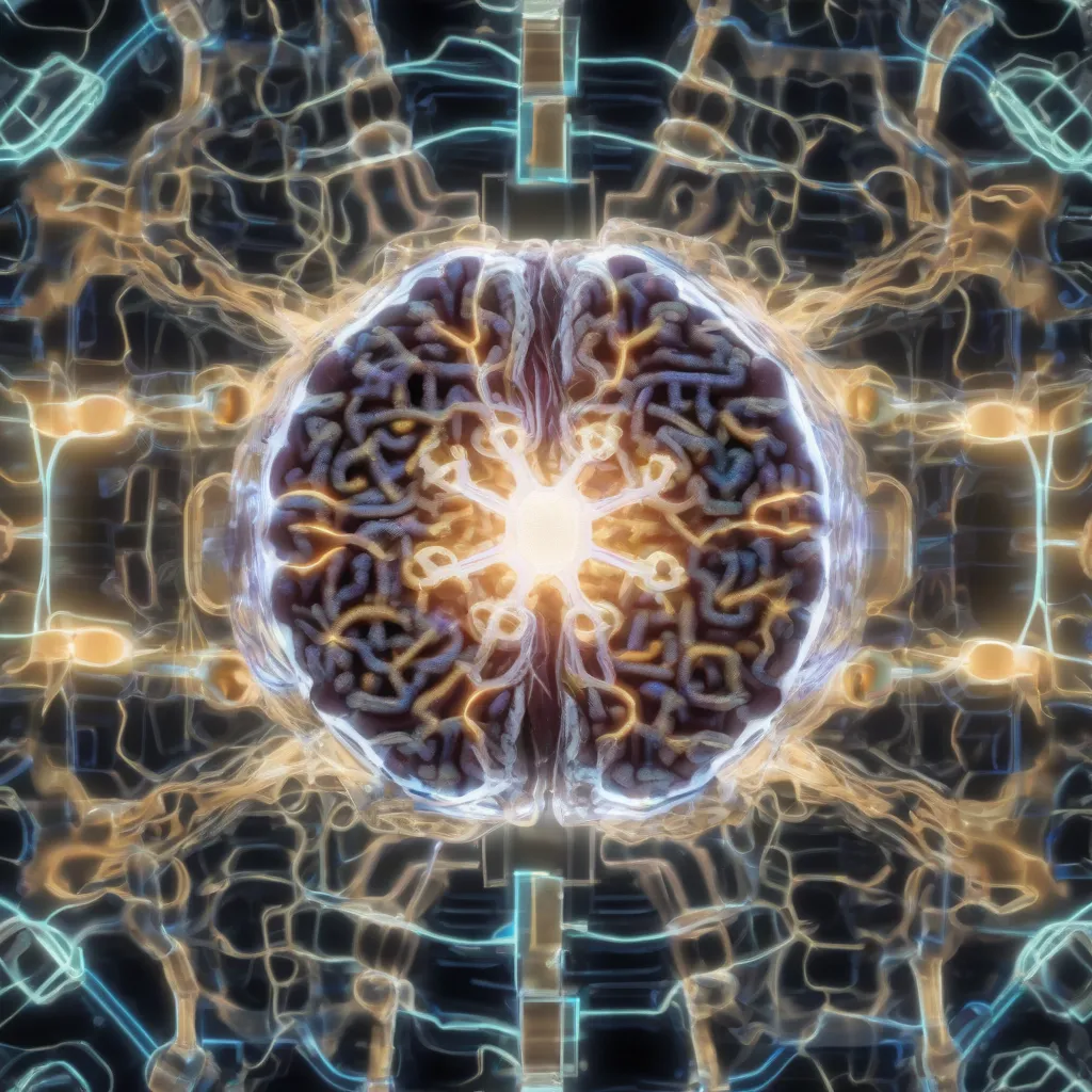 A robotic brain glowing with internal simulated images and patterns.