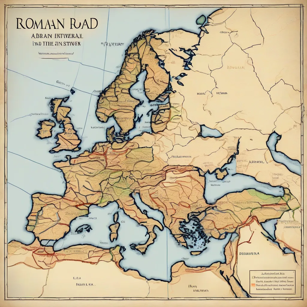 Map illustrating the extensive reach of the Roman road network across Europe, North Africa, and the Middle East