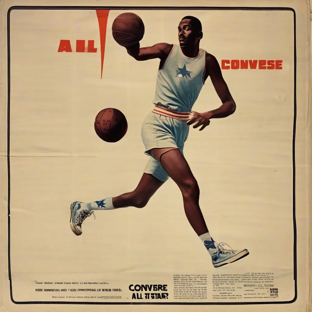 A vintage advertisement for Converse All-Stars, featuring a basketball player.