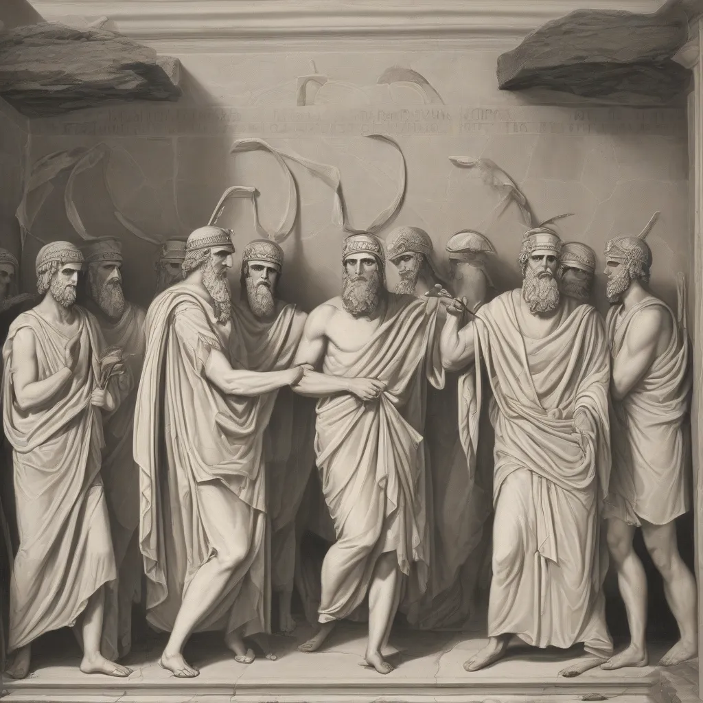 A depiction of initiates participating in the Eleusinian Mysteries.