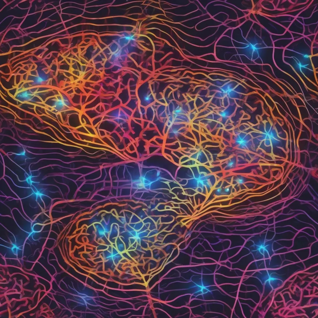A brain glowing with activity during REM sleep, visualized as colorful abstract patterns.