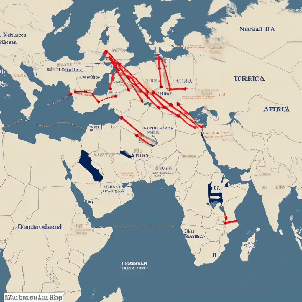 A map showing the Out of Africa migration route