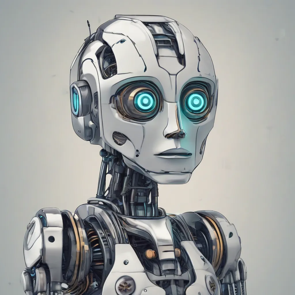 A robot with a sad facial expression, rendered in a digital style.