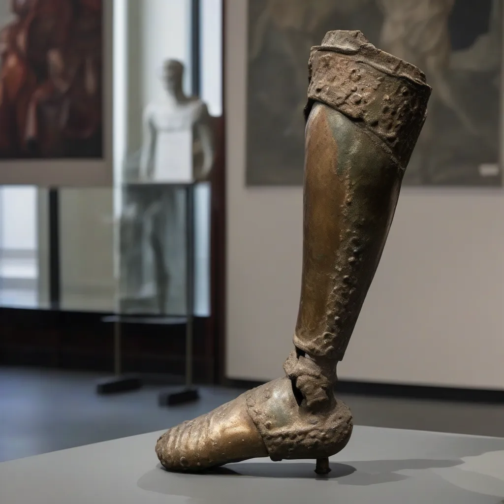 A photo of the Roman Capua Leg, a bronze and iron prosthetic leg