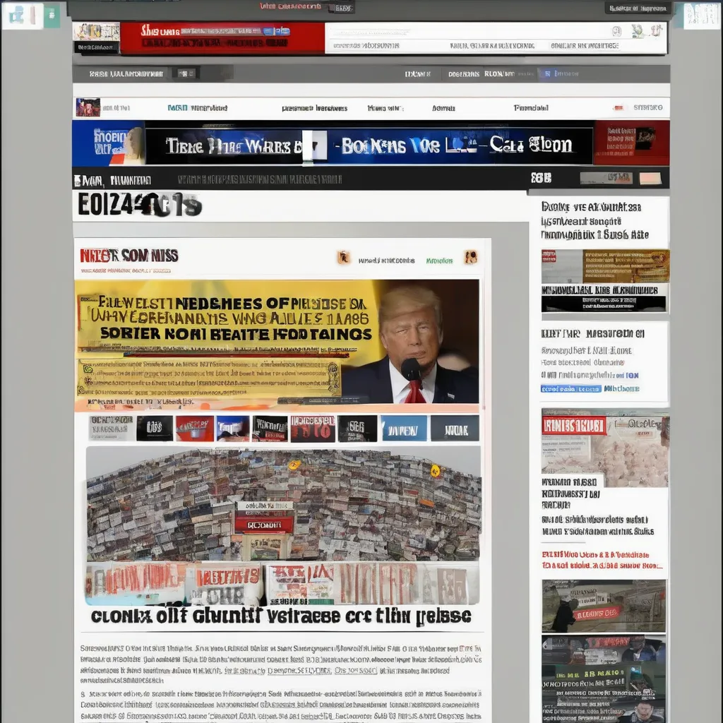 Screenshot of a fake news website, highlighting sensational headlines and dubious sources.