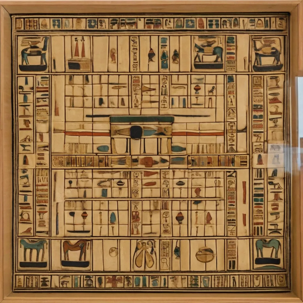 An ancient Egyptian Senet board game on display.