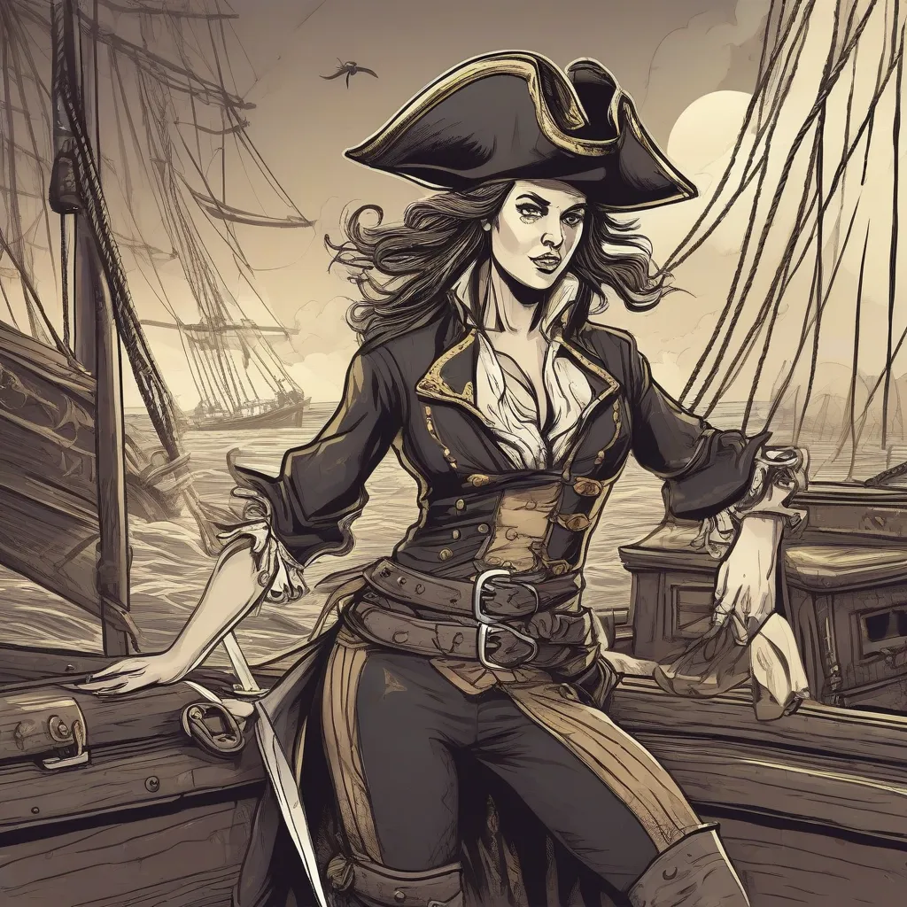 Illustration of a female pirate captain commanding her crew