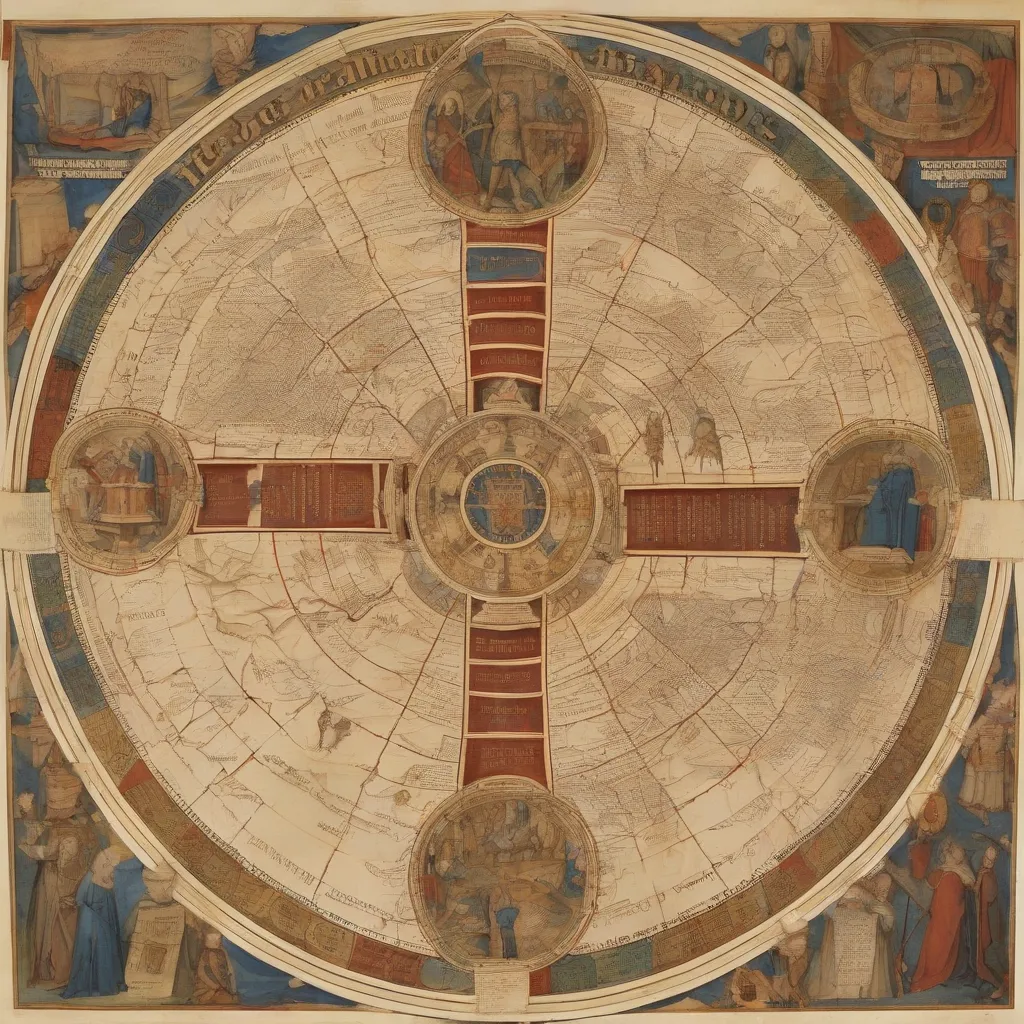 A reproduction of the Hereford Mappa Mundi.