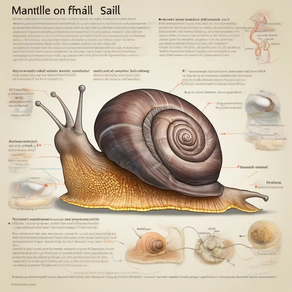 Diagram illustrating the anatomy of a snail, highlighting the mantle and its role in shell formation.