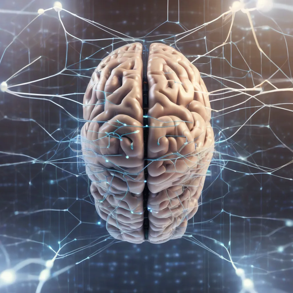 A futuristic depiction of a brain connected to a glowing network of data, symbolizing artificial memory.