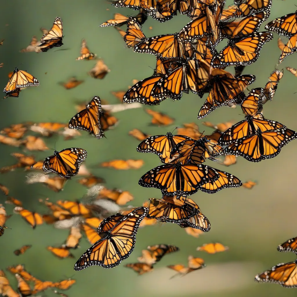 A flock of monarch butterflies migrating